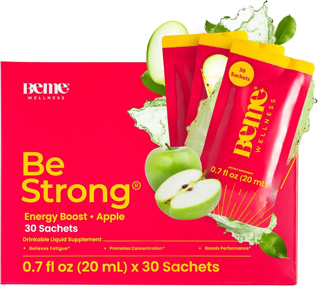 BeMe Vitamin B12 Liquid Shot, BeStrong - Vitamin B 12 Popivajoči tekoči dodatek Podpira energijo Boost, Fokus, & Koncentracija - Guarana, Taurine, & Kolagen dopolnila spodbujajo okrevanje (30 vrečke)