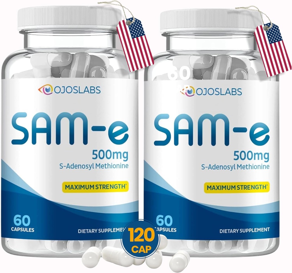 Sam e 500 mg metionin dopolnilo za jetra, sklepe, možgane in razpoloženje, visoka absorpcija SAM-e (S Adenosyl metionin), Vegan, brez glutena, ne- GMO-USA Made, 60 Sam e kapsula (2 pakiranji)