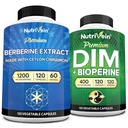 Nutrivein Premium DIM & Berberine Supplement Bundel: Visoka absorpcija Berberine & DIM dodatek z bioperinom - za hormonsko ravnovesje, prebavna regularnost, Presnova, & splošno dobro počutje