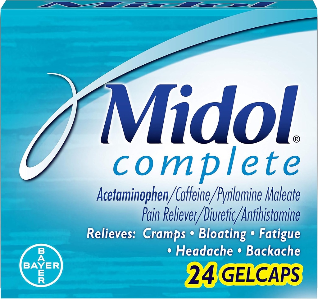 Midol Complete Gelcaps, 24 škatla (paket 4), pakiranje maj Vary