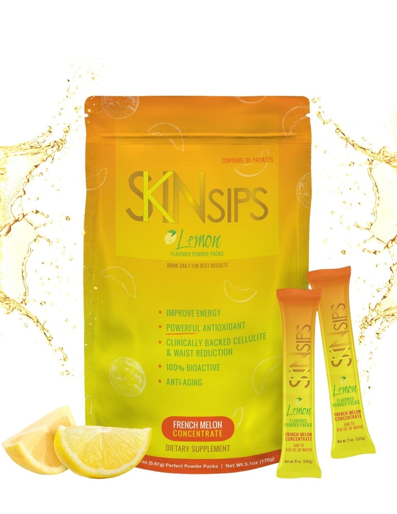 Skin Health & Energy Boost Drink Mix- Sladkor brez sladkorja, SOD B (TM), Antioksidanti iz francoski Melon koncentrat, Na Go Packs, Lemon, 30 Pack