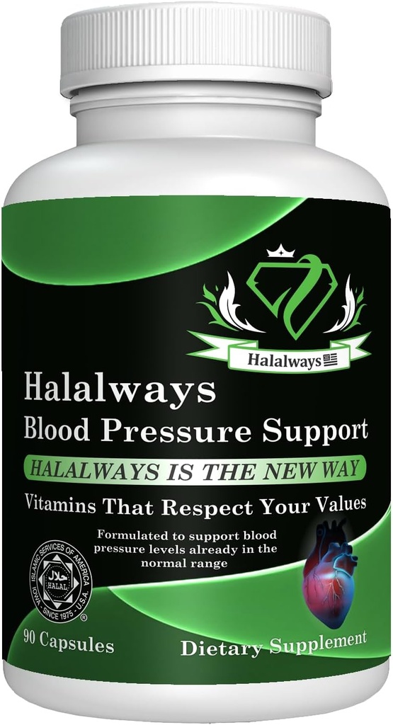 Halalways podpora krvnega tlaka Certified Halal dodatek Seveda BP podpora s česen Bulb prahu, Hawthorn Berry, Green Tea Leaf & Hibiscus Vitamini za zdravo hipertenzijo (BP)