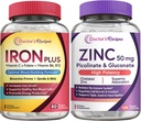 Zdravnikovi recepti Železo in cink paket - Energija, Podpora krvi, Imunsko zdravje za moške in ženske, Visoka absorpcija, Non-GMO