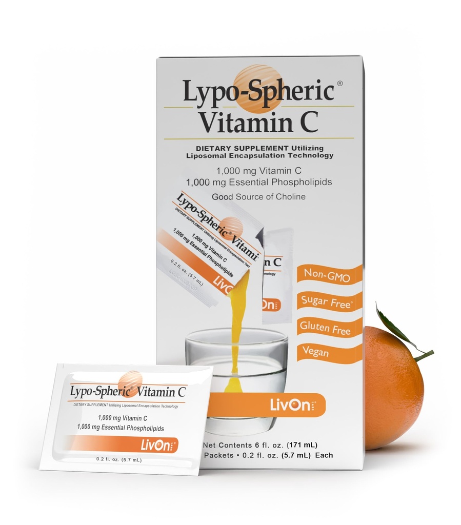 Livon Laboratories Lipo-sferični liposomski vitamin C 1000mg - brez sladkorja, imunske podpore, na bazi rastlin - enostavno za pogoltniti, absorbtivno - brez glutena (0,2 fl oz Individualnih 30 paketov)
