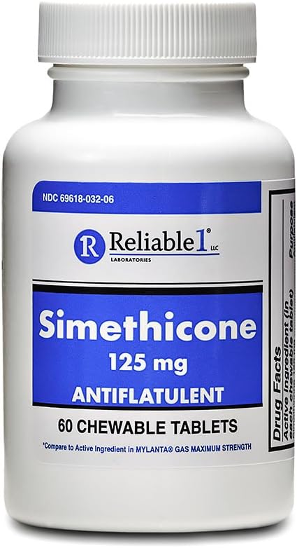 Zanesljiva 1 simetikon 125 mg anti- Gas 60 tablete poprove mete (1 steklenica)