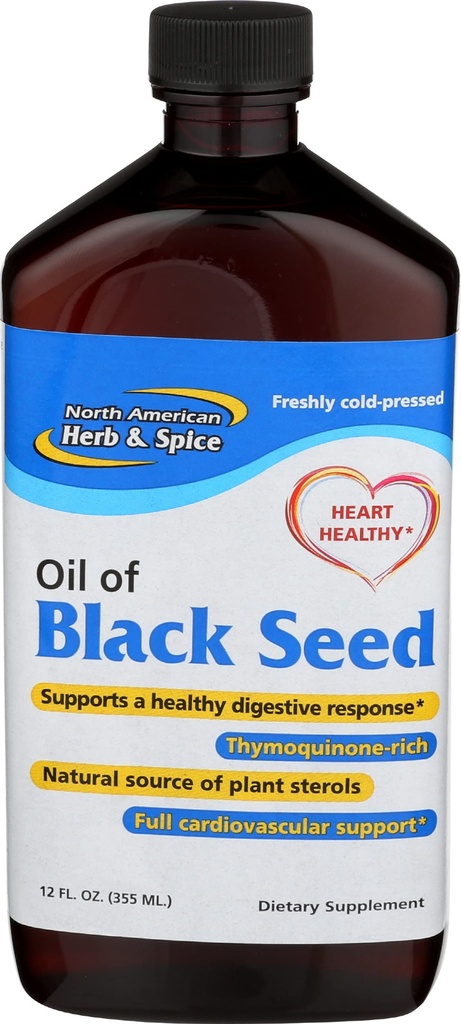 North American Herb & Spice Black Seed Oil - 12 fl. oz. - Kardiovaskularna, Prebavna in Imunska podpora - Vsebuje Wild, Mediterranean Oreganol P73 Oregano Oil - Non-GMO - 72 Total Servings