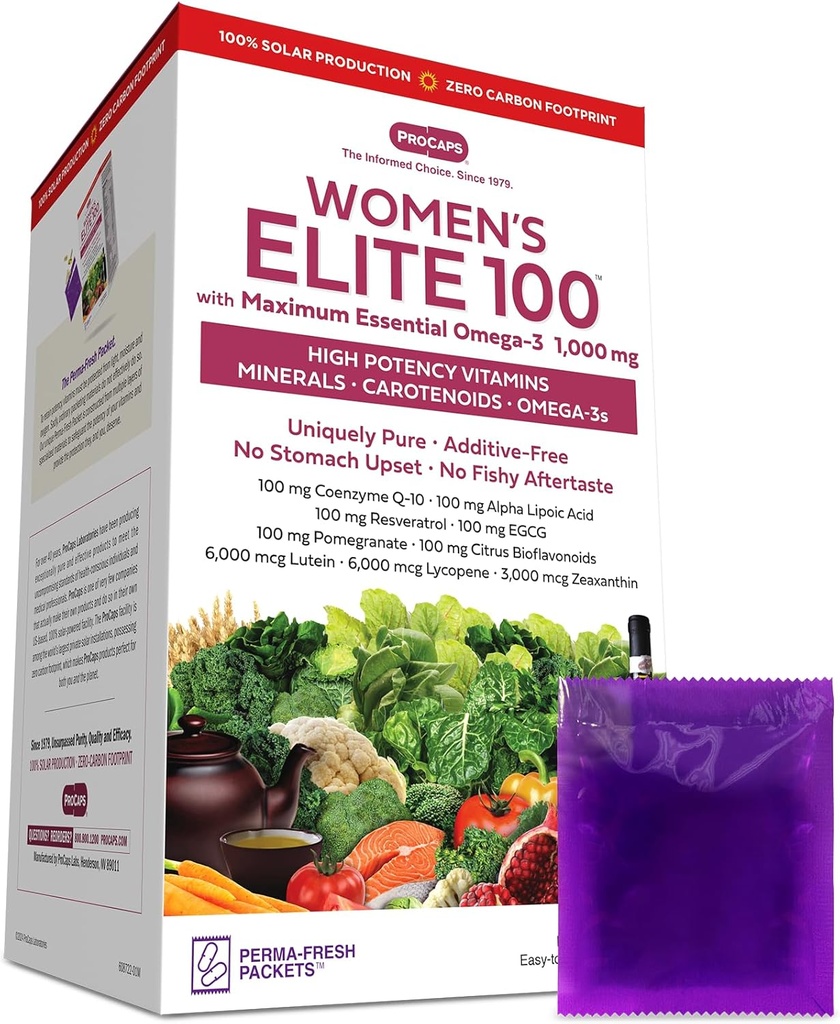 ANDREW LESSMAN Multivitaminski - ženske Elite-100 z največjo esencialno omega-3 1000 mg 120 Paketi - Močna hranila, Esencialni vitamini, minerali, fitonutrienti in karotenoidi. Brez dodatkov