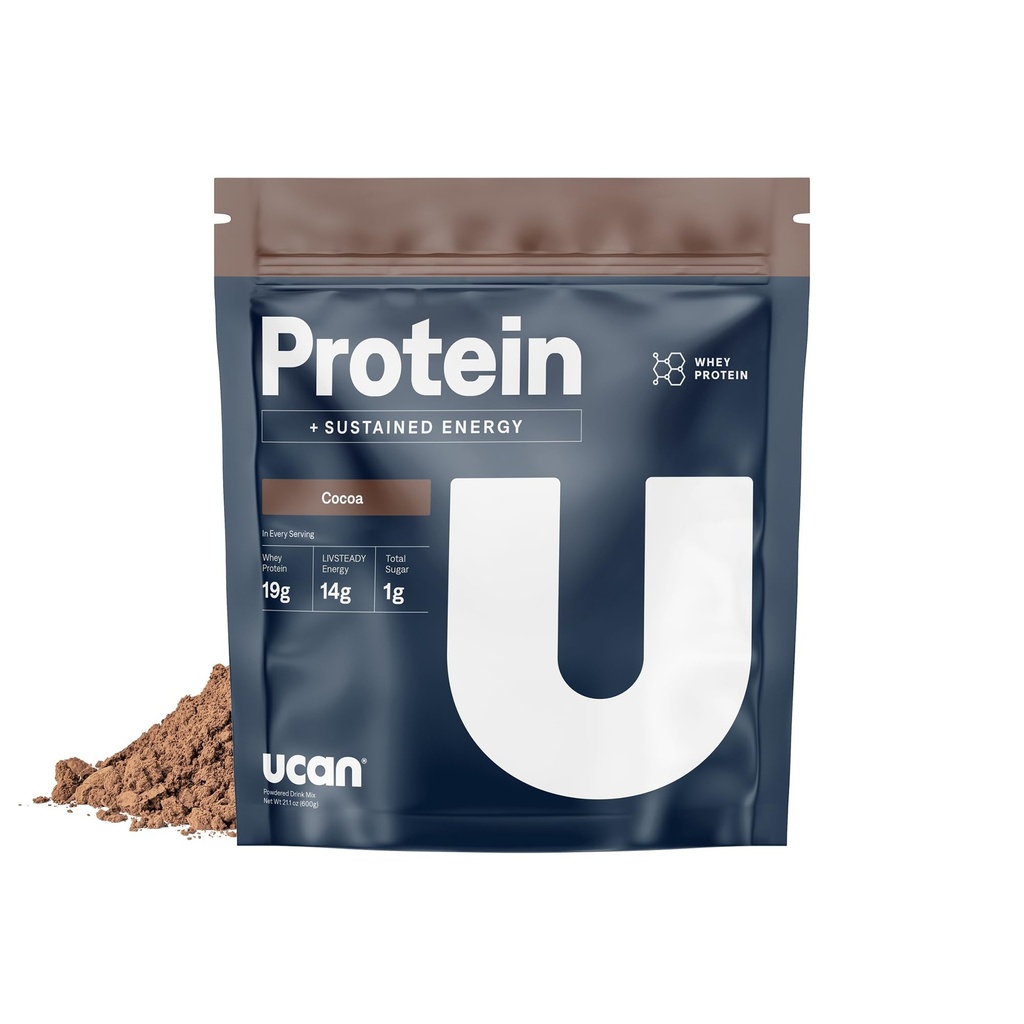 UCAN Energy + Whey Protein Powder - 19g Na serviranje z aminokislinami EAAS & BCCA - Keto Protein Powder - Brez dodanega sladkorja, Gluten-free - Cocoa - 12 Servings