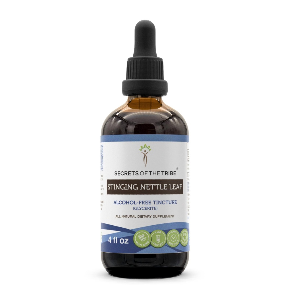 Skrivnosti Tribe Stinging Nettle Leaf Alkohol-free Tinkture (Glicerit) 694 mg Stinging Nettle (Urtica Dioica) Suhi list (4 Fl Oz) Alergy Relief dodatek