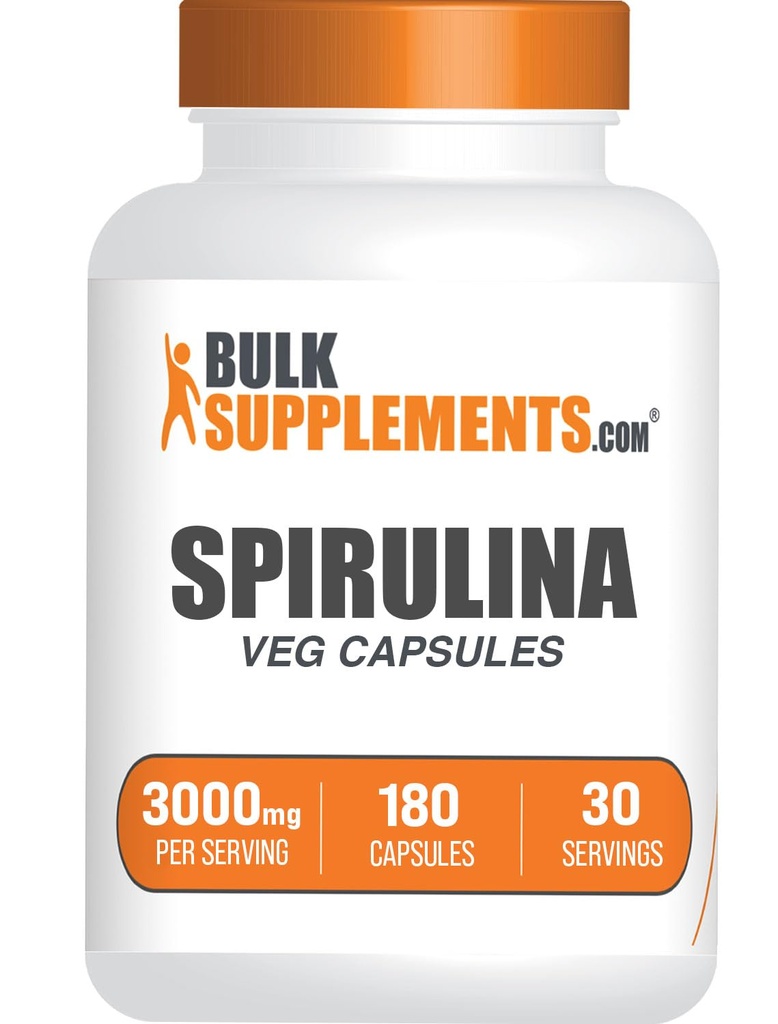 BulkSupplements.com Kapsule Spirulina - Zelena Superfood dodatek, Spirulina dodatek - Vegan, 6 Kapsule na obrok, 180 Število (Pack po 1)