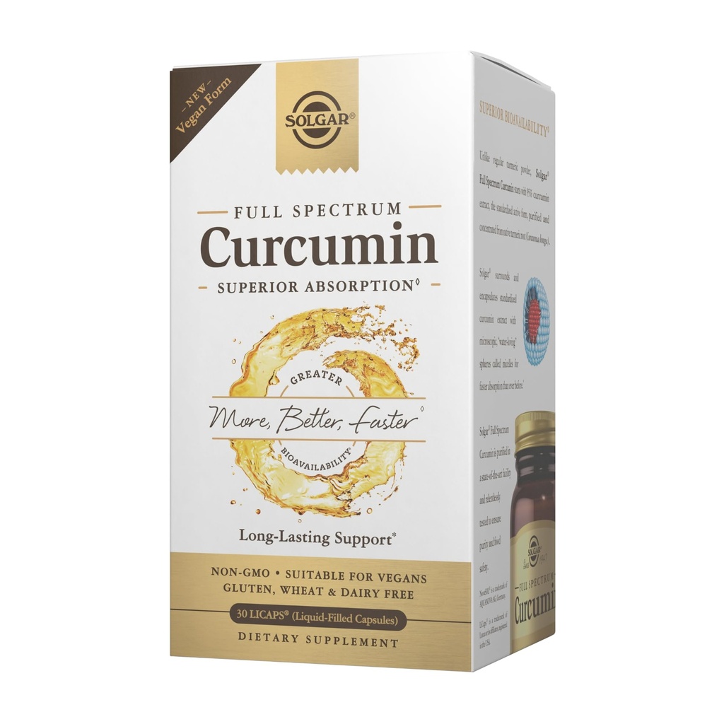 Solgar Full Spectrum Curcumin - 30 LiCaps - Vrhunska absorpcija - Možgani, Joint & Immune Health - Vegan, Gluten Free, Non-GMO, Dairy Free - 30 Servings