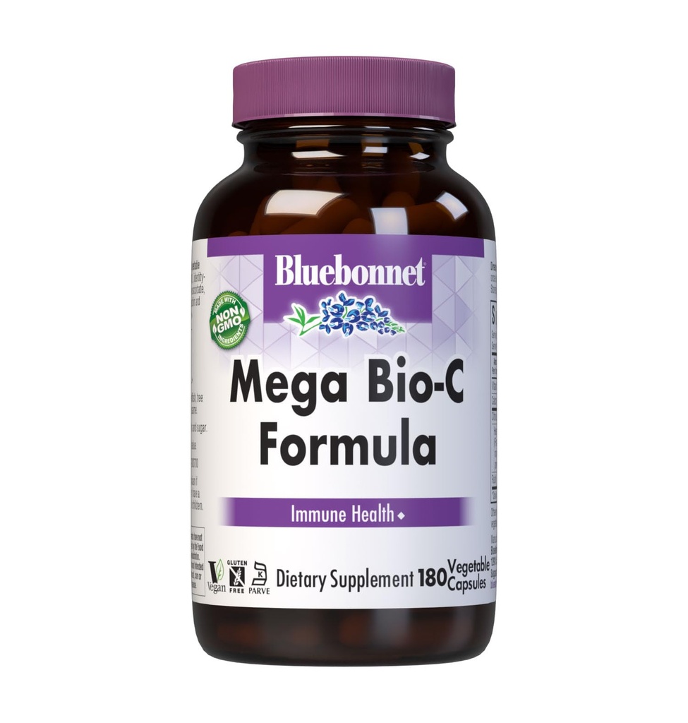 Bluebonnet Nutrition Mega Bio-C Formula Zelenjavne kapsule, vitamin C visoke jakosti, za zdravljenje imunskega obolenja, brez soje, brez glutena, brez glutena, brez GMO, Kosher, brez mleka, vegan, 180 grof