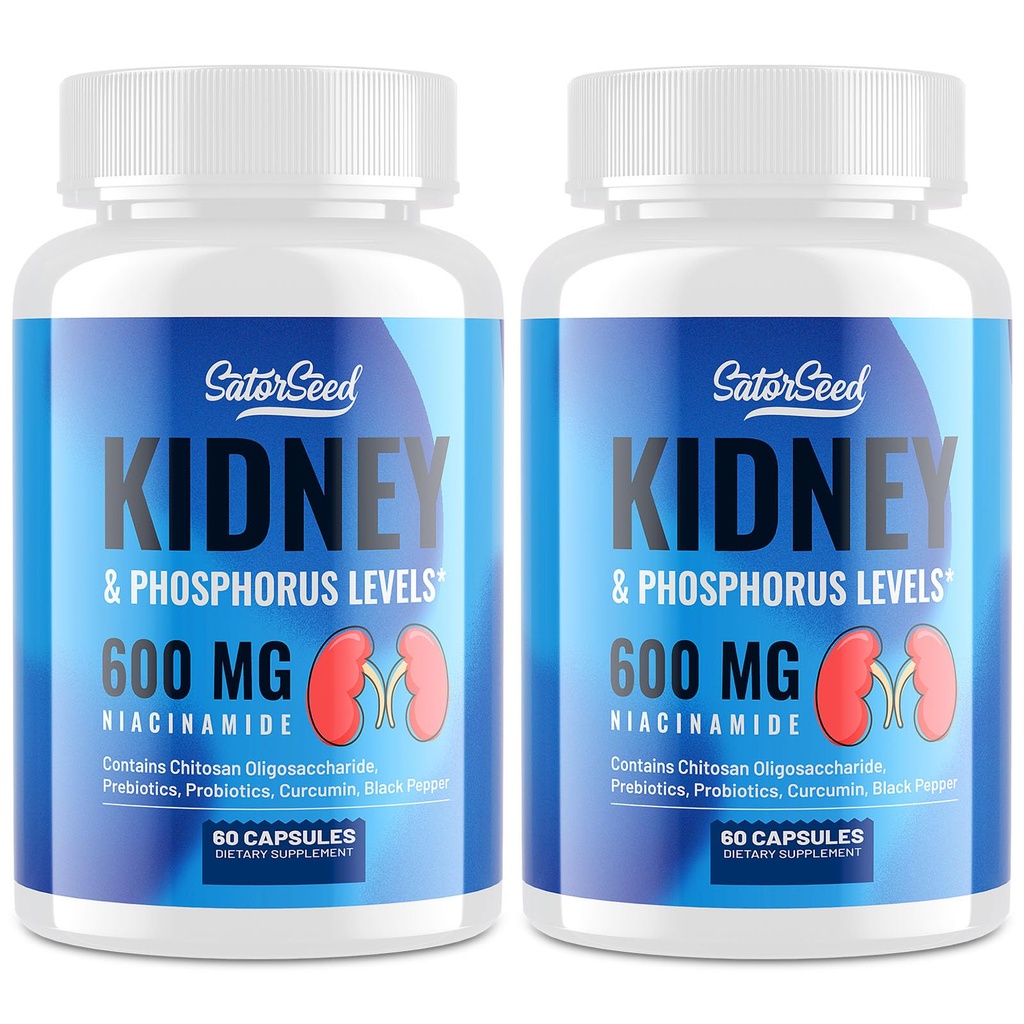 Podpora ledvic – Ledvična čistila Detox 600 mg Niacinamid & Chitosan Oligosaharidi – Fosfor- Conscious Formula – Vegetarijanske kapsule za odrasle – 2 steklenici