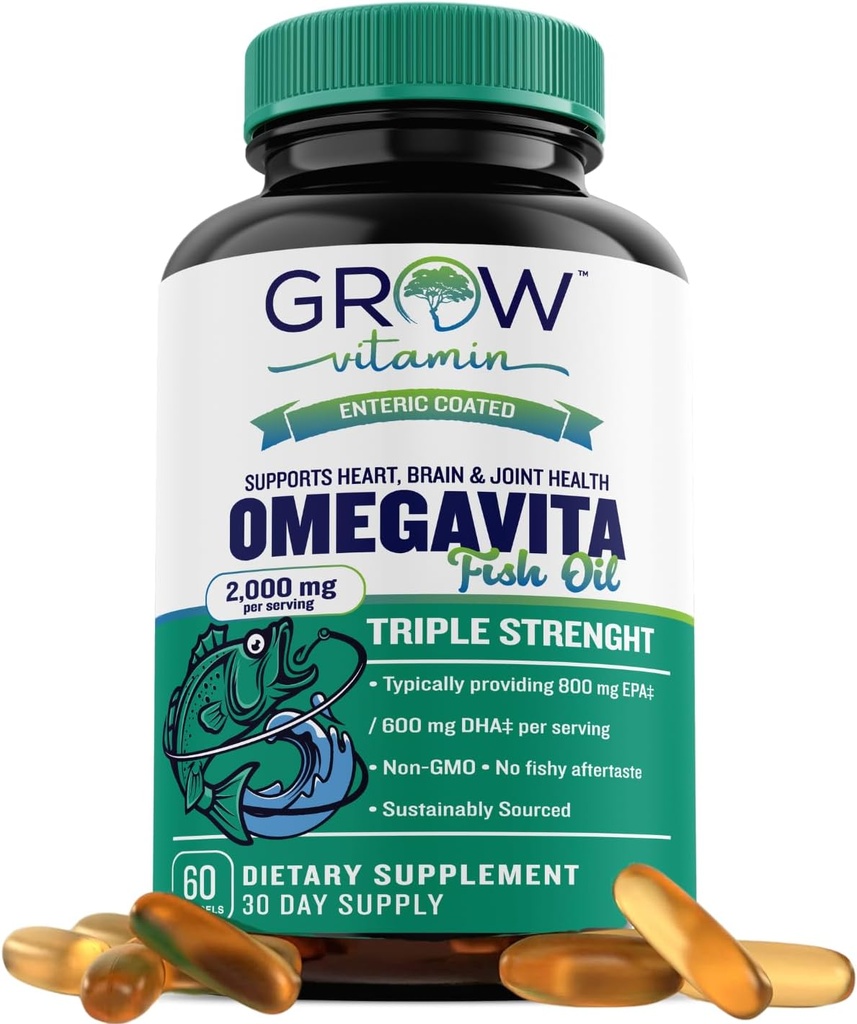 rast vitamin OmegaVita ribje olje : 800 mg EPA 600 mg DHA Omega 3 Dopolnilo za srce, možgani in imunske podpore, Absorbljiva trojna moč ribje olje dodatek - 2000 mg na postrežbo, 30 dnevna dobava