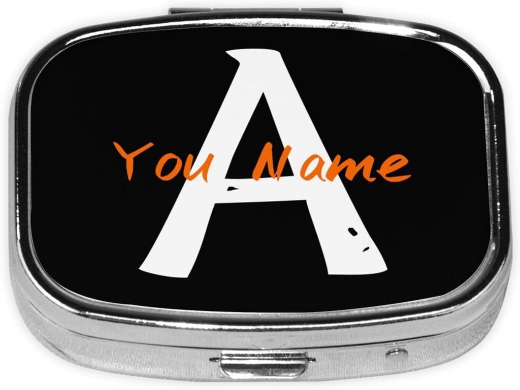 Custom Kvadratne tablete Box z ogledalom Personalizirano Foto Besedilo Logo Ime Travel Majhne tablete Primer 2 Kompartment Prilagojena Portable Metal Medicine Container Vitamin Organizator za žepno torbico (Name)