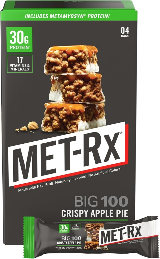 MET-Rx Big 100 Kolosalne proteinske čokoladice, Crispy Apple Pie Nadomestne čokoladice, 4 števke