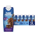Pure Protein Chocolate Protein Shake, 30g Popolne beljakovine, Pripravljen za pitje in Keto-prijazno, Vitamini A, C, D in E plus cink za podporo imunskega zdravja, 11oz steklenice, 12 pakiranje
