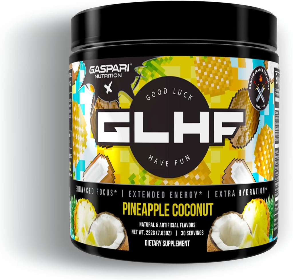 Gaspari Nutrition x GLHF Gaming Energy, Okrepljeno fokus, ekstra energija, Izboljšana Hidracija (30 strežb) (Pineapple Coconut)