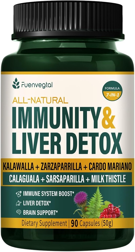 Jamajška Sarsaparilla Root Immunity & Jetra Detox Čistite kapsule, Skin Health & Immune Support Supplement with Kalawalla Milk Thistle. Zarzaparrilla y Cardo Mariano para el Higado Graso. 90 Caps