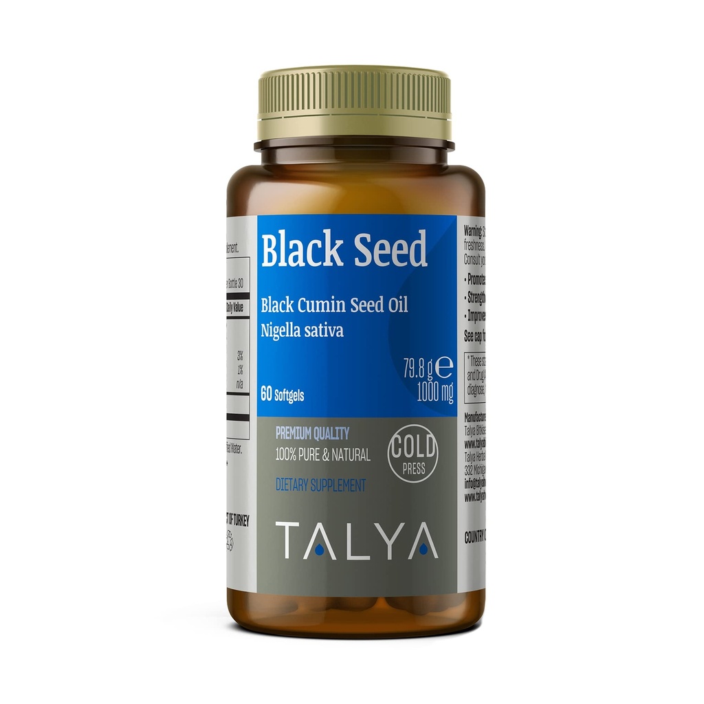 TALYA črno seme Softgel z visoko Thymokinon - Imunska podpora - Prebavno zdravje - Možganske funkcije - Skupna mobilnost - Cold-Presed iz ne-GMO turški črni Cumin Nigella Sativa semen