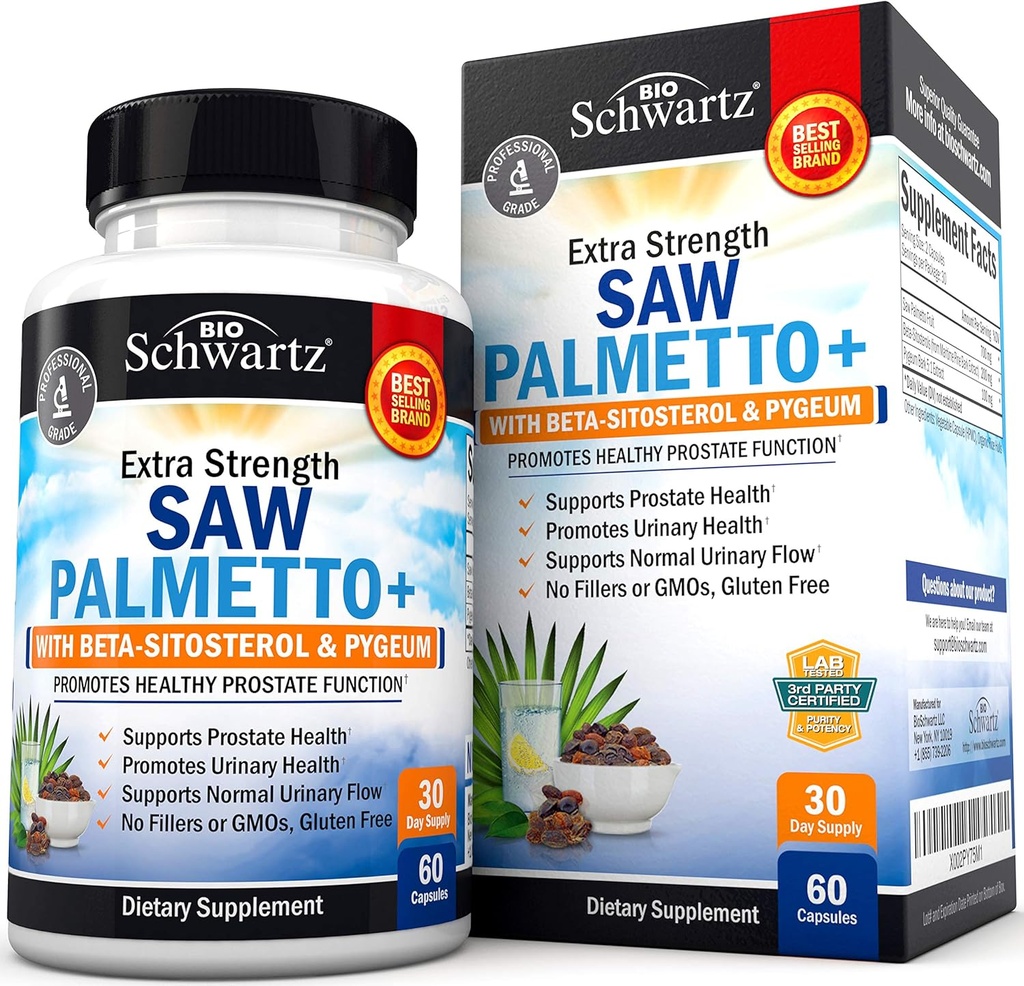 Saw Palmetto za moške s Pygeum Bark Extract in beta-sitosterol - podpira prostate zdravje in zdravo prostate funkcijo - spodbuja zdravje sečil in normalni urinski pretok - Non GSO Gluten Free 60 Ct