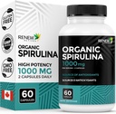 Renew Actives Organic Spirulina 1000MG na 2 kapsuli – Superhrana za moške in ženske – Podpira energijo, wellness in imunske funkcije – bogata z antioksidanti in hranili – Izdelano v Kanadi – 60 kapsul