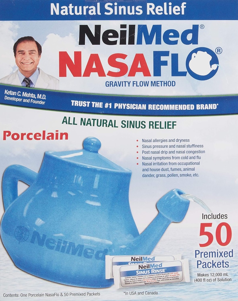 NeilMed Nasaflo Porcelain Neti Pot, 50 Število (pakiranje se lahko razlikuje)