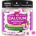 Kalcijevi dodatki Gumiji za ženske & moške 50+, kalcijev citrat 1000mg z vitaminom D3, magnezij, cink, starejšina, visoka absorpcija kalcijevi žveči za gostoto kosti, sprostitev mišic, imunski, veganski 60cts