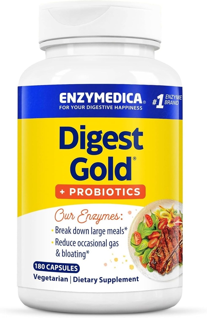 Enzymedica Digest Gold + probiotiki, 2-v-1 Formula za Gut Health, Prebavne encime in aktivne probiotične kulture, 180 Število