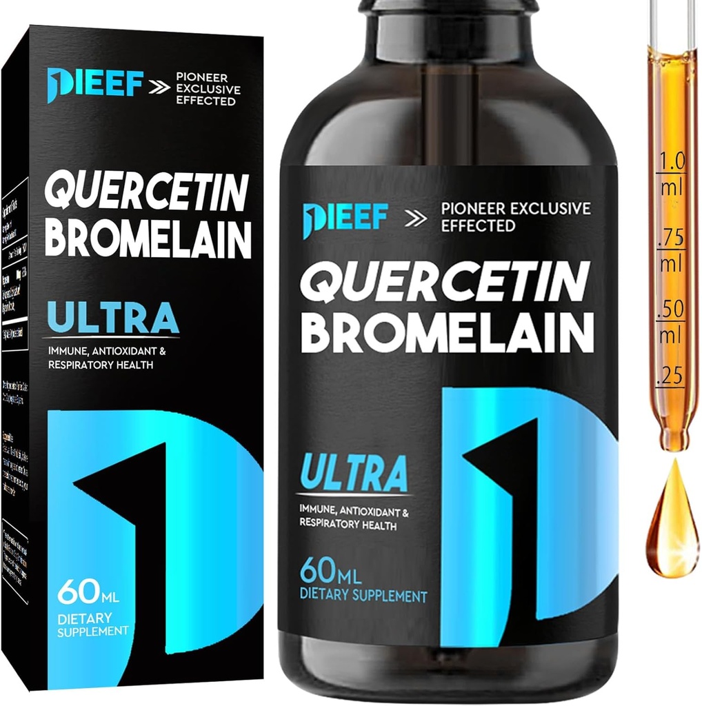 Quercetin z bromelain tekočimi kapljicami, Quercetin dopolnila 1000mg, zdravje dihal Imunski kompleks Podpora, 7-v-1 Quercetin tekoče kapljice z cinkom