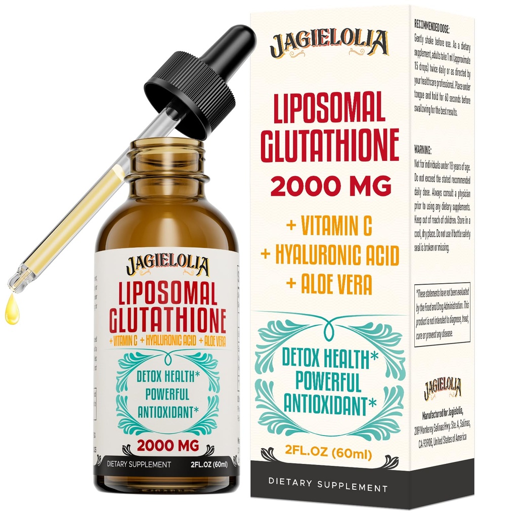 Liposomski glutation Liquid 2000MG – Antioksidant Detox dodatek za ženske in moške, staranje obramba, funkcija jeter in energija, s hialuronsko kislino + Aloe Vera + vitamin C, Natural & Vegan, 2 FL.OZ