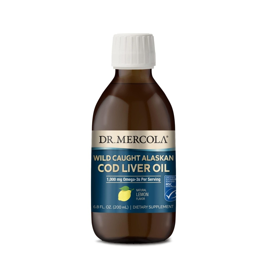 Dr. Mercola Wild Caught Aljaska Trska Jetrno olje, 6.8 Fl. Oz. (200 ml), 40 Serving, 1.000 mg Omega-3s na strežbo, prehranski dodatek, podpira možgane in kognitivne funkcije, Non-GMO, MSC Certified