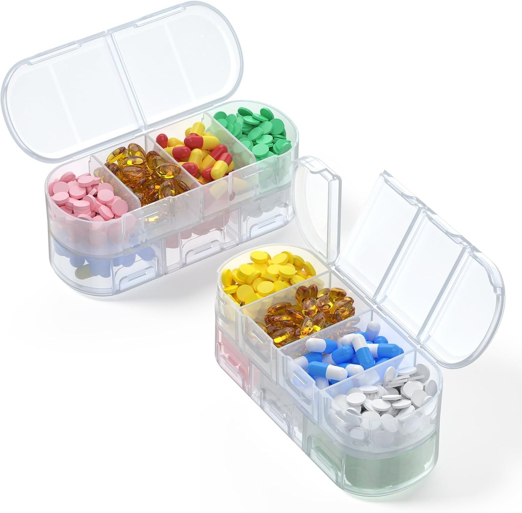 Tedenske tablete Organizator potovanja,4/3/2 krat na dan, dvojno Sided odpiranje Design, Prenosne tablete Škatla za shranjevanje vitaminov / ribja olja / Medikacija / Dobavitelji (2PC White)