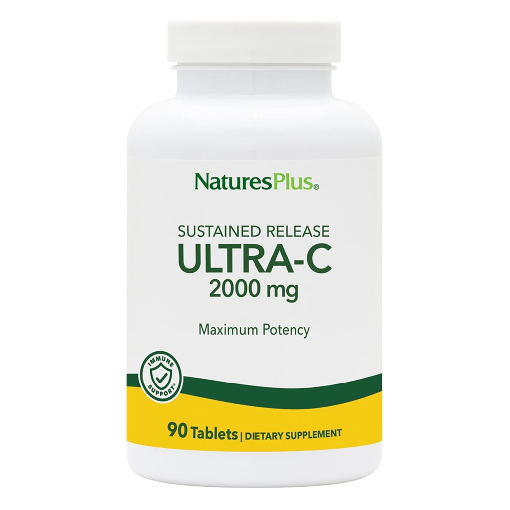 Natures Plus Ultra C W/Rose HIPS, trajno izpuščena - 2000 mg, 90 Vegetarijanske tablete - Maksimalna odpornost Imunska podpora, Antioksidant - Prosta radikalna obramba - Gluten-free - 90 Služabnikov
