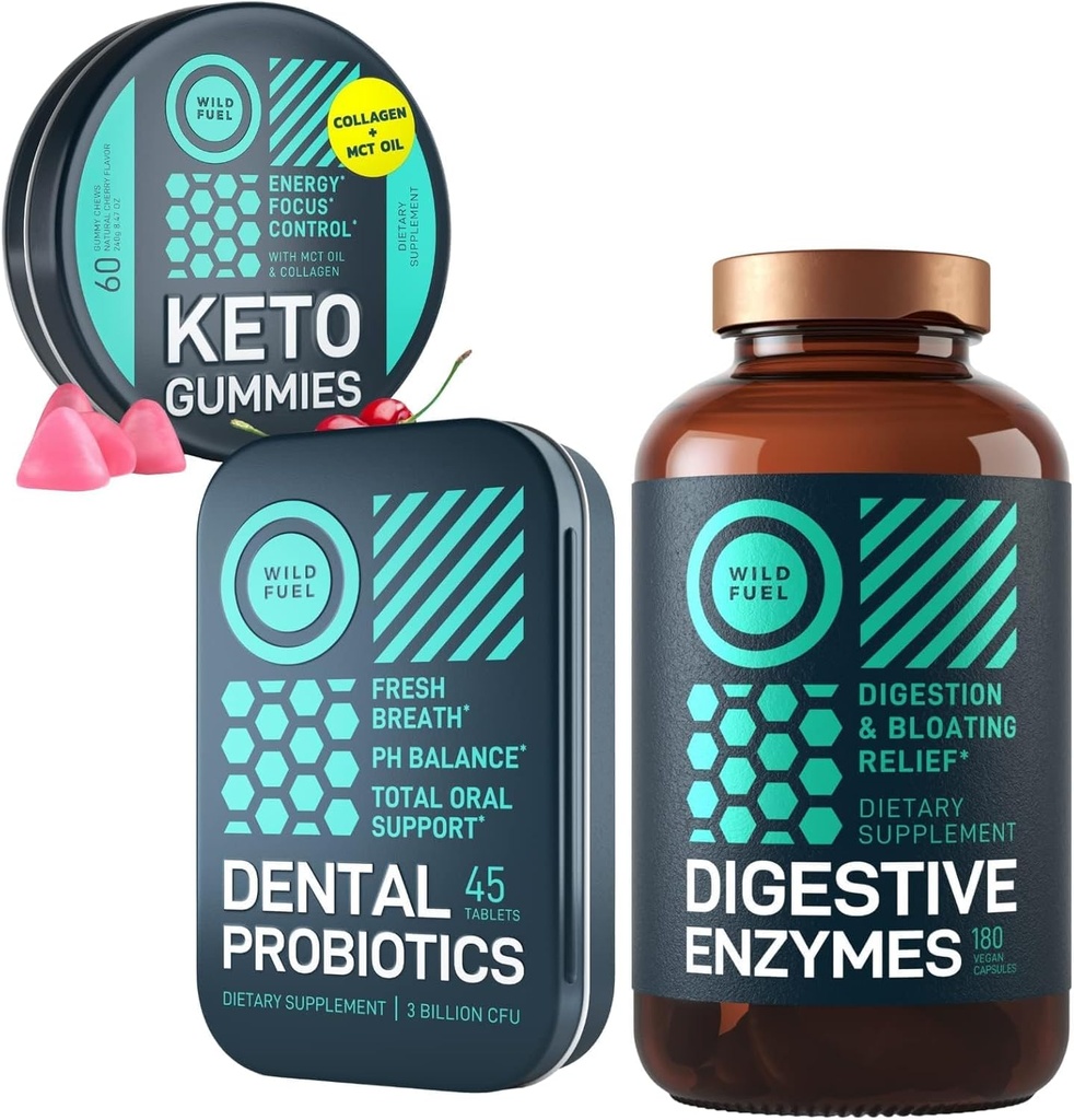 WILD FUEL zobni probiotiki, Keto Gummies z MCT oljem in prebavne encime paket