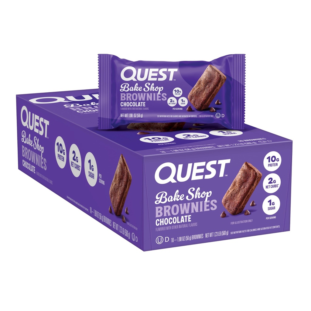 Quest Nutrition Bake Shop, Chocolate Brownies, 10g beljakovin, 2g neto ogljikovih hidratov, 1g sladkorja, prigrizek beljakovin, 10 Štetje