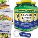 Spring Valley Calcium Citrat tablete Prehranska dopolnila 600 mg 300 Ct 3 pk Izbirni paket (900 skupaj) + Vitamin Guide & Pill Container (5 izdelkov)!