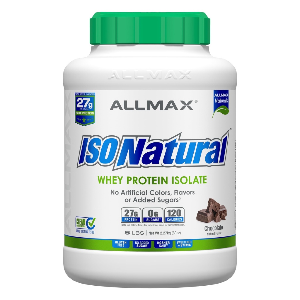 ALLMAX ISONATURAL Izolat sirotkinih beljakovin, čokolada - 5 lb - 27 Gram beljakovin na Scoop - nič maščob in sladkorja - 99% Laktoza brez prebiotikov - brez umetnih arom - pribl. 73