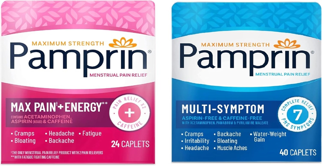 Pamprin Multi-Simptom in Max Pain + energijsko obdobje Relief paket