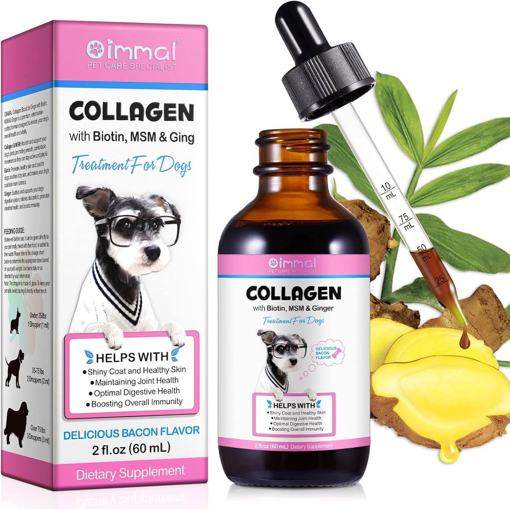 Kolagen za pse, tekoči kolagen za pse, pasji tekoči kolagen kapljice, kolagen z biotinom, MSM in ingver zdravljenje za pse, kožo in plašč dodatek za pse, pasji kolagen 60 ml