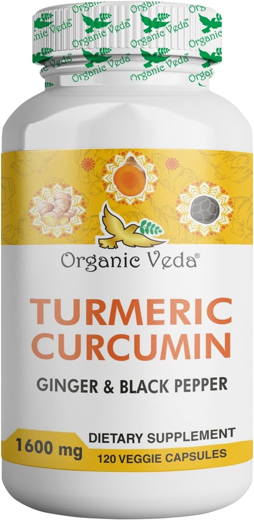Organske Vede Kurkumin in ingver Kapsule 120 tablet - Organski kurkumin z črnim poprom za skupno podporo - Brez GSO, Gluten, Kurkumi in Ginger dodatek (95% kurkuminoidi)