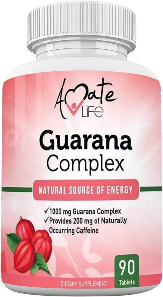 Amate Life Guarana Complex - Guarana Complex Energizer - Kofein Energiring dodatek - Vir energije - Povečanje miselne funkcije dodatek - 1000mg Guarana - 90 tablet