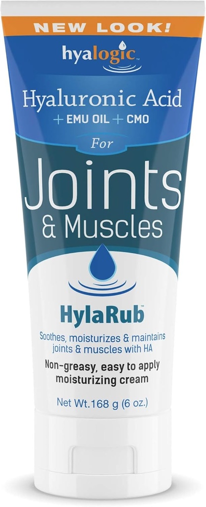HylaRub HA Joint & Muscle Cream – Hyaluronic Acid Muscle Rub w/Emu Oil & CMO – Nemastno, Soothes, Vlaži & ohranja ramena, kolena, nazaj, HIPS & več 6 oz. by Hyalogic