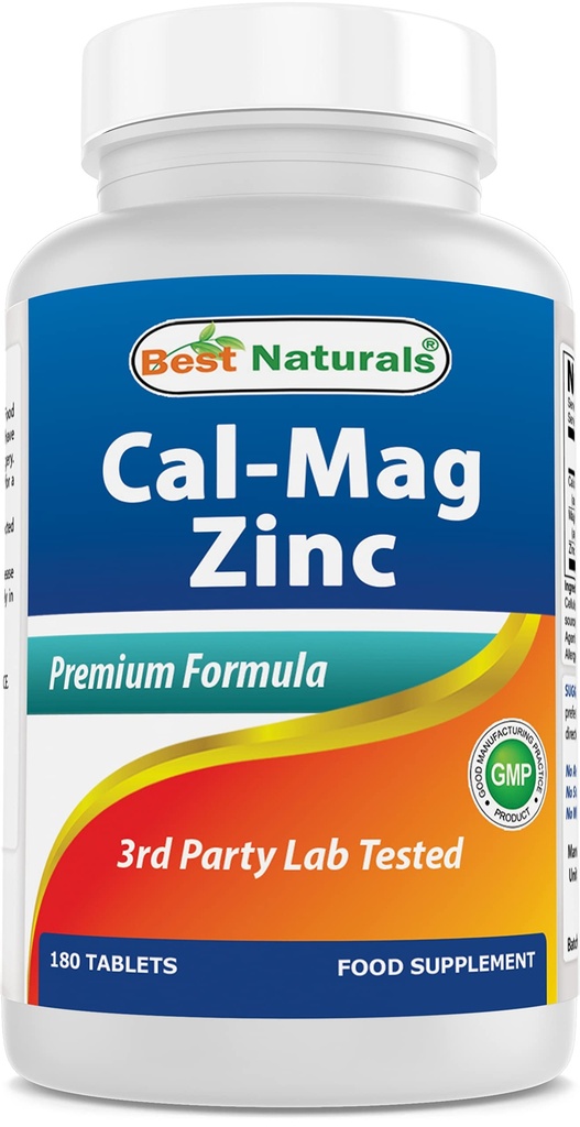 #1 CAL MAG ZINC by Best Naturals - Essential Mineral Complex - Izdelano v ZDA na osnovi GMP Certified Facility in tretje stranke Tested za čistost. Zagotovljeno!!, 180 tablet