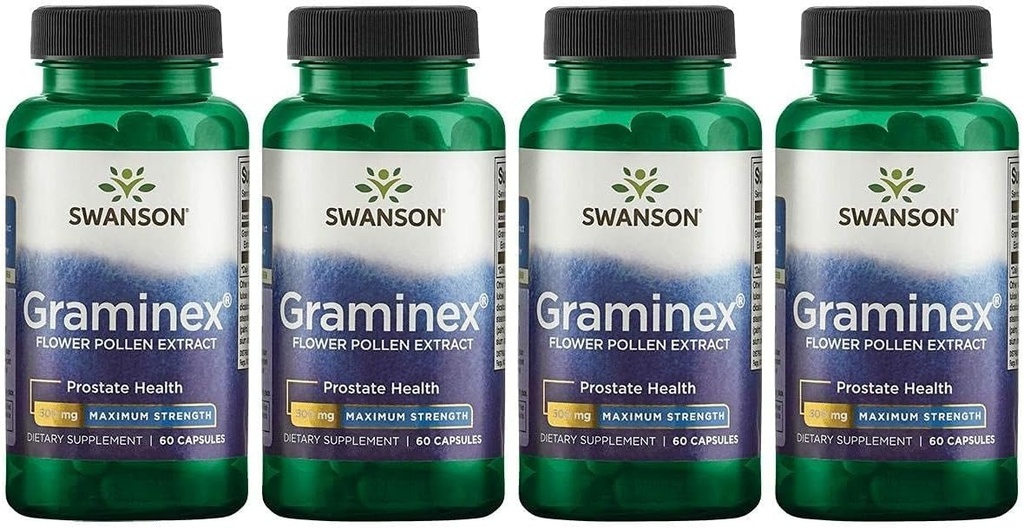 Swanson maksimalna moč Graminex Cvet Pollen Extract - podpira zdravje prostate, delovanje urinarnega trakta, in zdravje ledvic - Mens Health Supplement - (60 kapsule, 500mg vsak) (4 pakiranje)