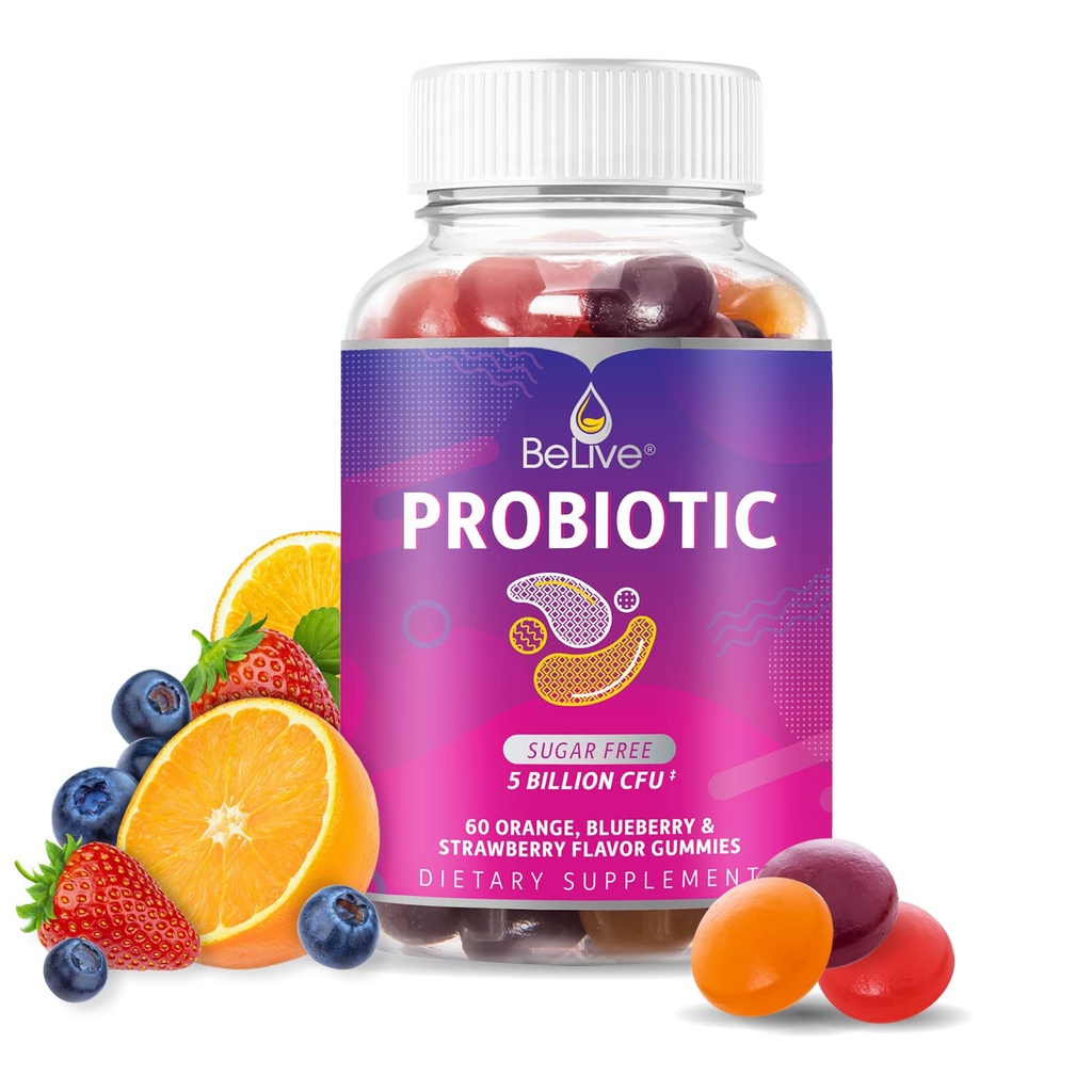 BeLive Probiotic Gumies - Probiotiki s 5 milijardami CFU-jev za digestivno zdravje, moški, ženske in otroci - za imuno podporo, sladkor brez & Vegan 