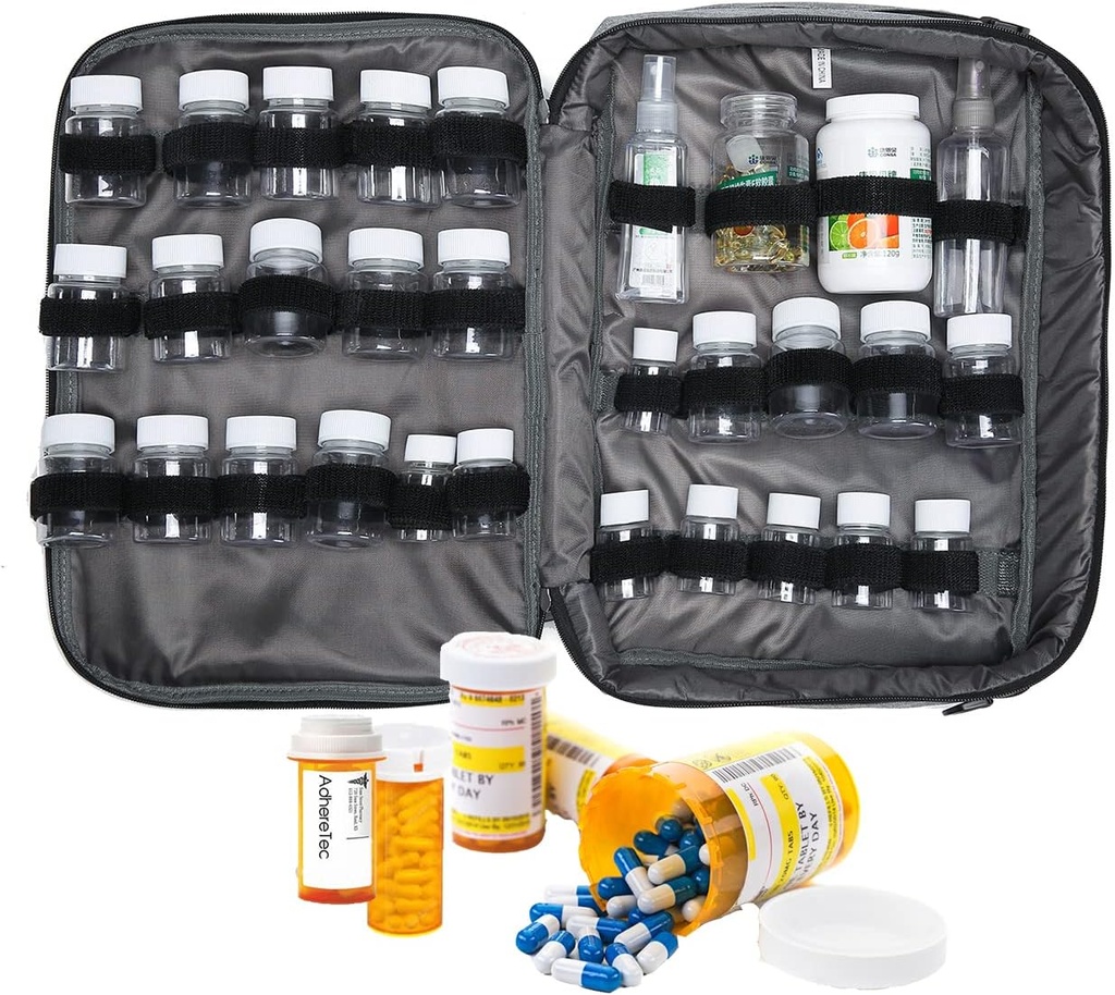 Medicina vrečka steklenica tablete Organizator Travel Case za moške ženske Medication Storage Organizacija Predpisovanje Med Manager Voda steklenica Vitamin Drug Nositi Case XL Velika zaklenjena zakleniti precej pitno