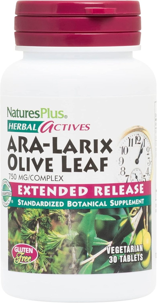NaturesPlus Herbal Actives ARA Larix Olive Leaf - 30 Tablet - Imunska podpora dodatek, Razširjena sprostitev Botanični kompleks - Vegetarian, Gluten Free - 30 Servings