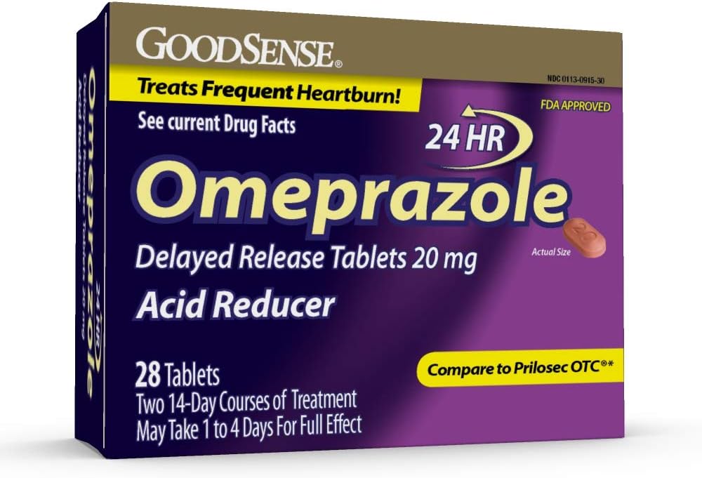 GoodSense Omeprazol Zapoznelo sproščanje Tablete 20 mg, Zmanjševalec želodčne kisline za pogosto zdravljenje zgage, 28 Število