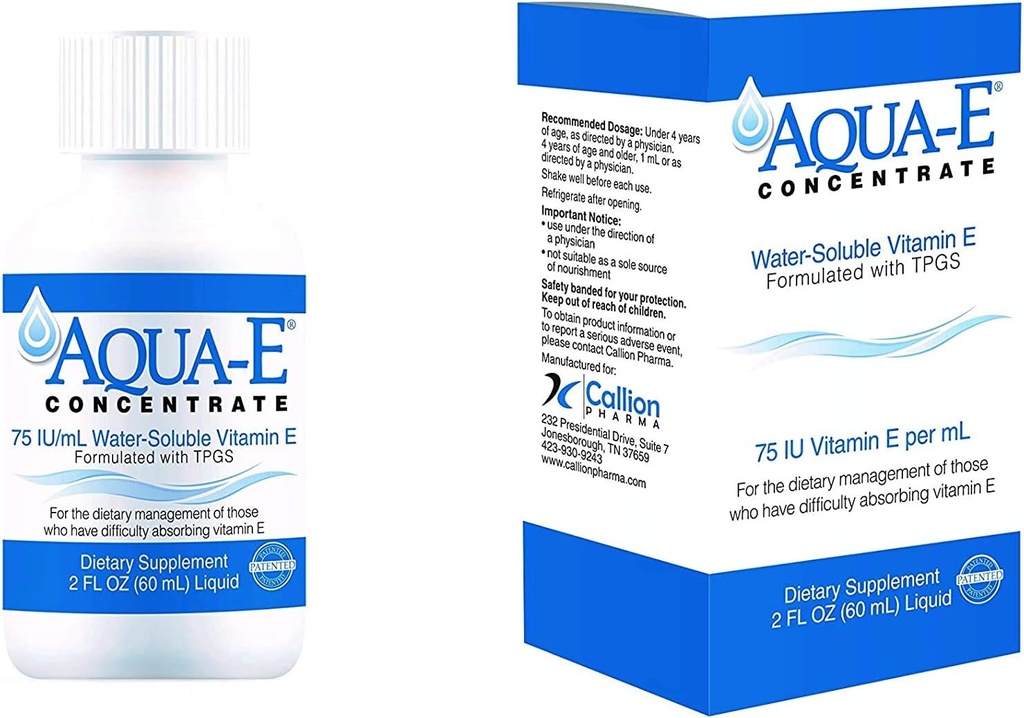 Aqua-E koncentrat 75 i.e./ml, 60 ml steklenica, vodotopni tekoči vitamin E